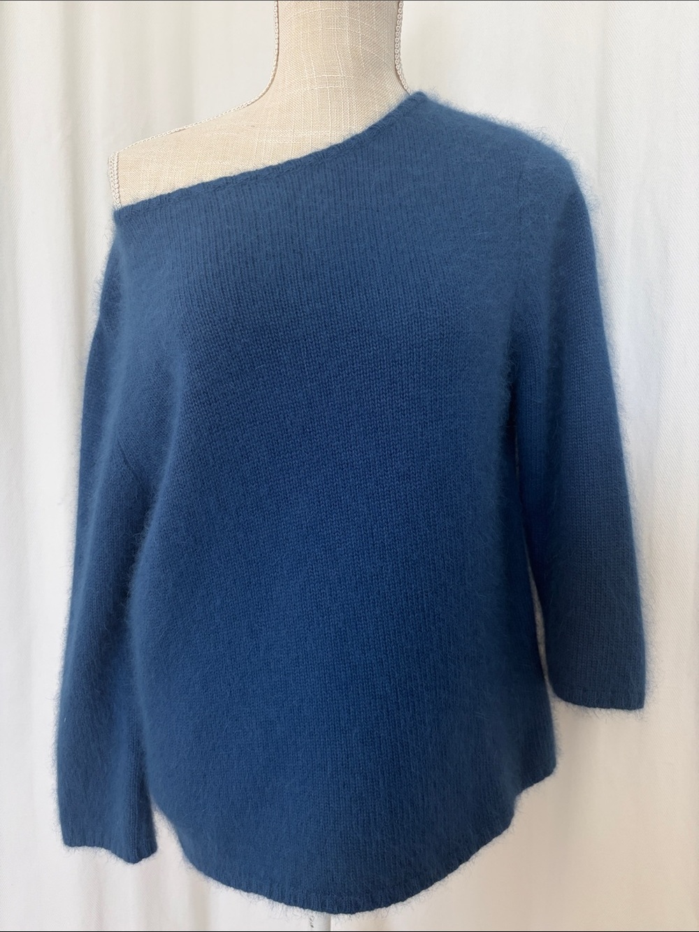 Pierre Cardin Angora Rabbit Hair Wool Dusty Blue Boatneck Fuzzy Sweater - Picture 3 of 10
